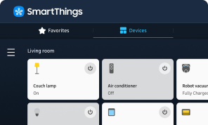 Samsung SmartThings connected to a fridge, oven, and a robot vacuum cleaner.